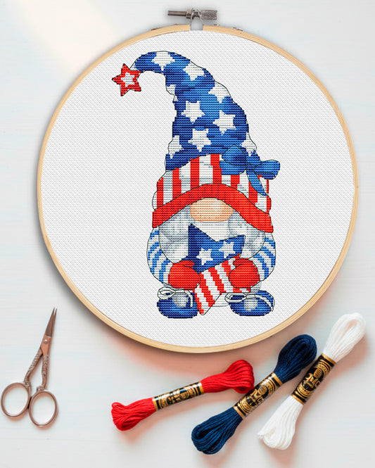 Patriotic female, Cross stitch, Fourth of July, Gnome cross stitch, Funny cross stitch, Woman cross stitch, Independence day