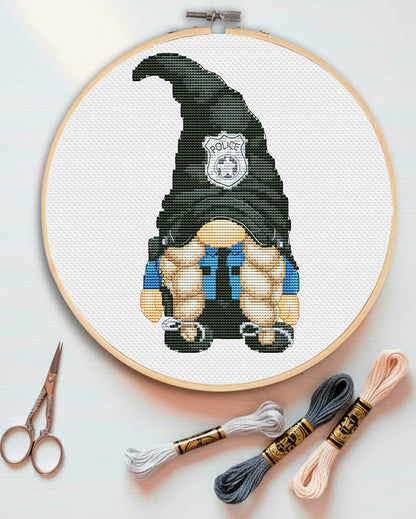Police female, Cross stitch pattern, Police cross stitch, Gnomes cross stitch