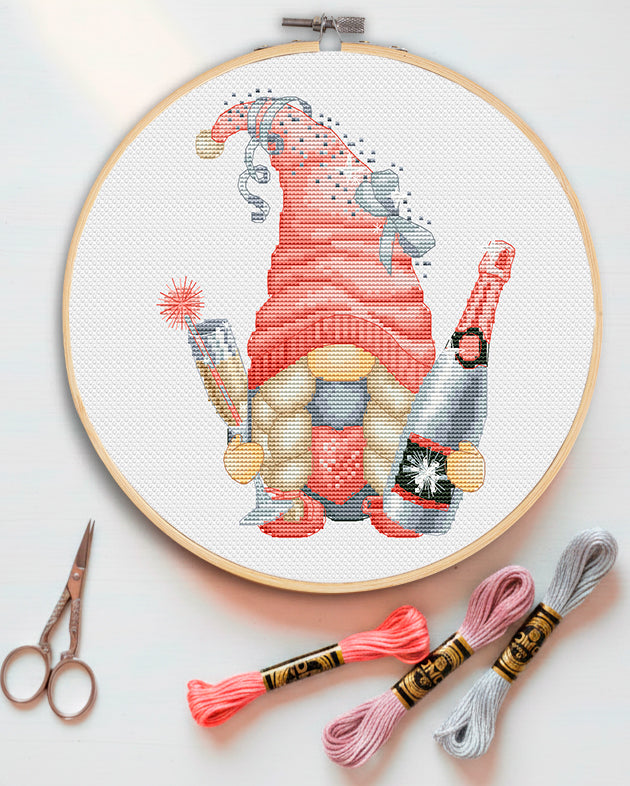 A female with champagne, Cross stitch pattern, Christmas cross stitch