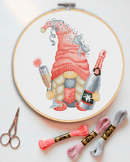 A female with champagne, Cross stitch pattern, Christmas cross stitch