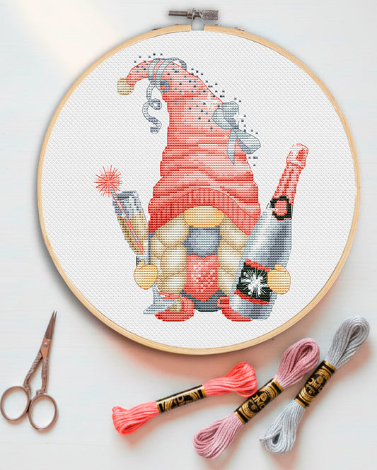 A female with champagne, Cross stitch pattern, Christmas cross stitch