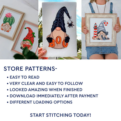 Patriotic gnome, Cross stitch pattern, Independence day