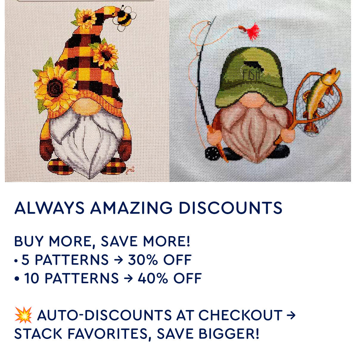 15 Gnomes cross stitch patterns bundle PDF (Instant Download)
