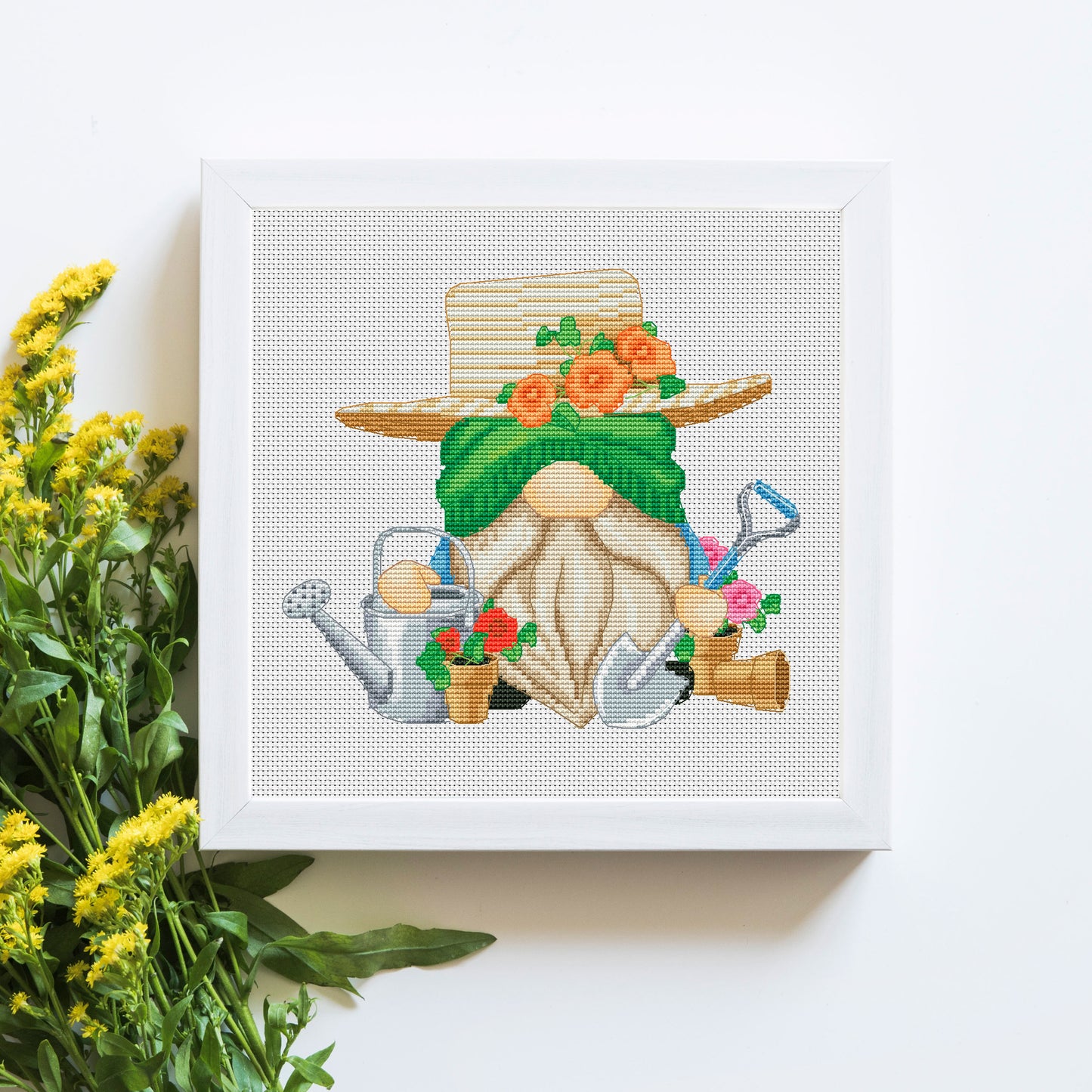 Garden Gnome Cross Stitch Pattern PDF – Spring Home Decor – Gardener Gift – Instant Download