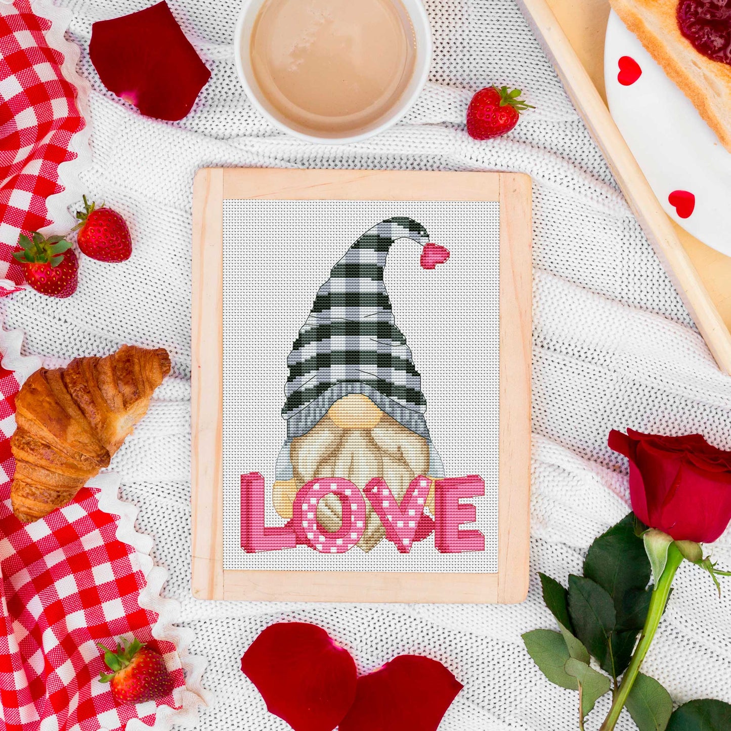 Cross stitch pattern Valentine Day gnome