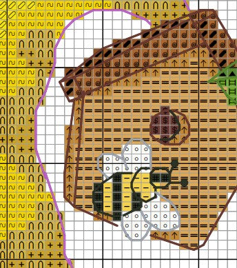 Counted cross stitch pattern A gnome with a beehive