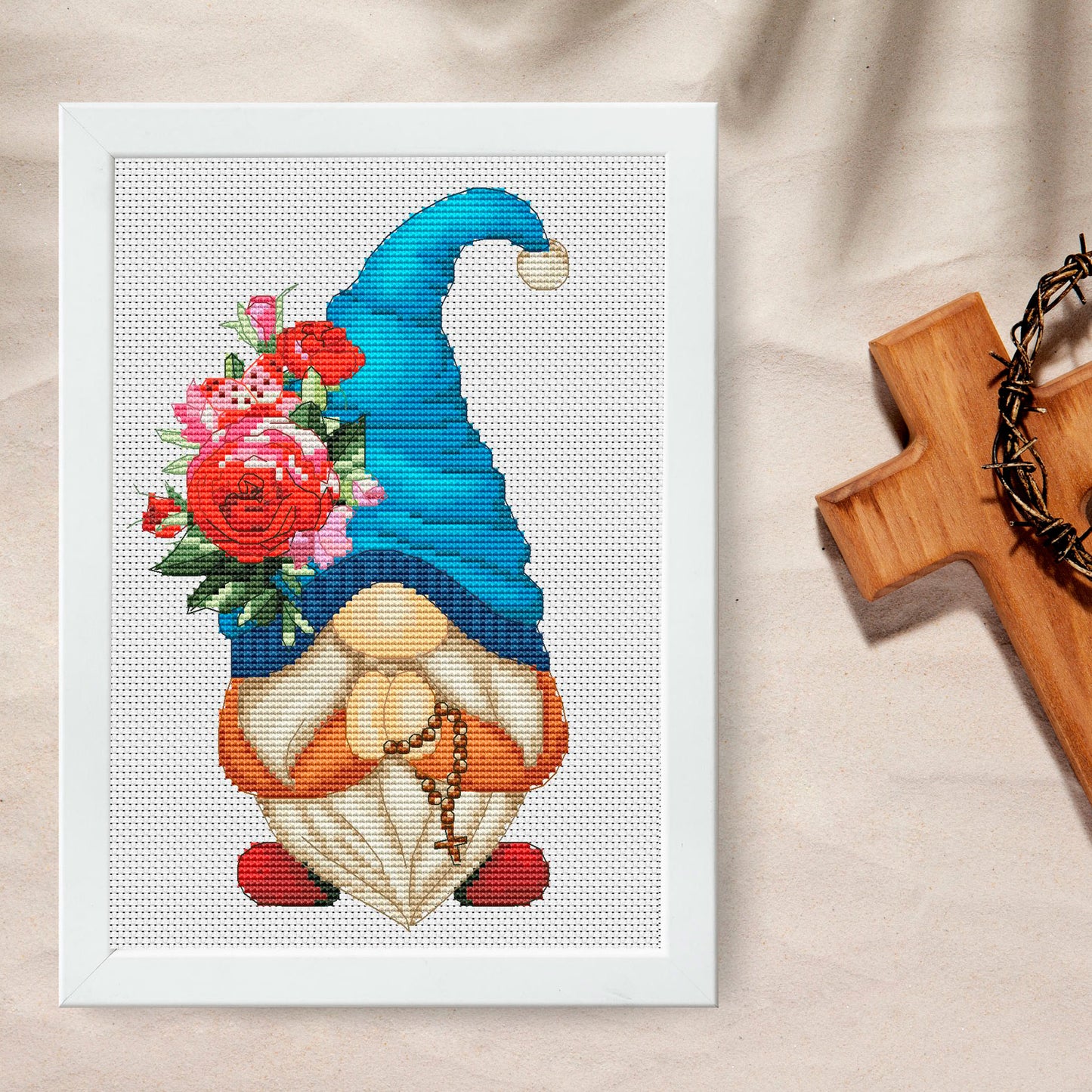 Cross Stitch Pattern Praying Gnome – Serene Handmade Gift for Christmas, Religious Decor – Instant PDF Download