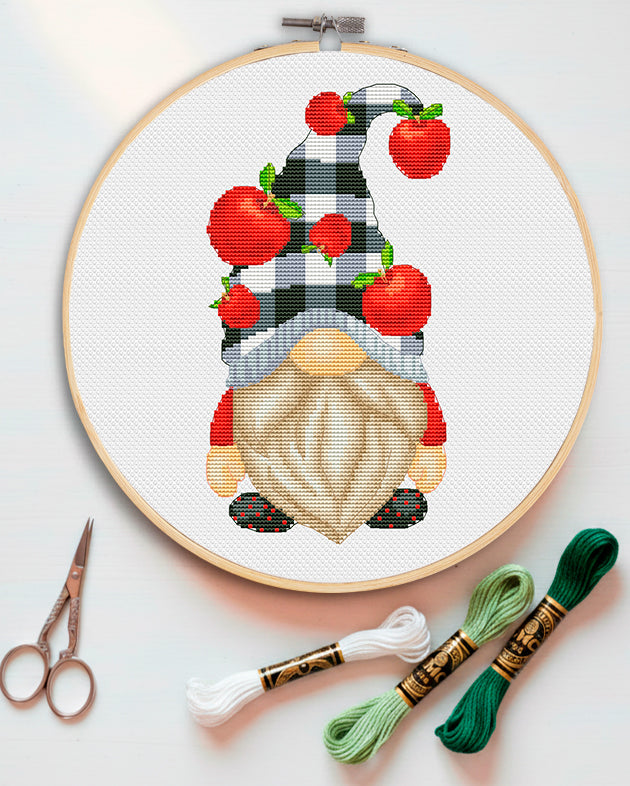 Apple Gnome Cross Stitch Pattern PDF – Instant Download