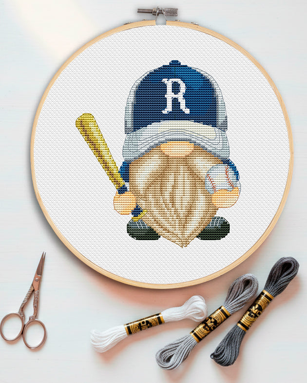 Personalized Baseball Gnome Cross Stitch Pattern PDF – Instant Download
