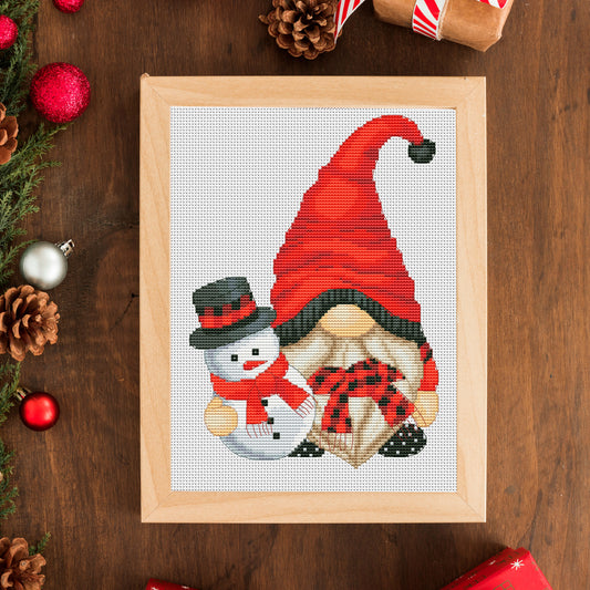 Christmas cross stitch Christmas gnome with snowman