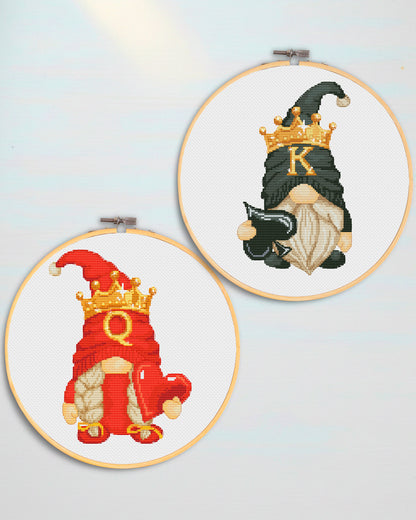 Set of 2, The King and Queen, Cross stitch pattern, Playing card pattern, Counted cross stitch, Gnomes cross stitch, Queen cross stitch