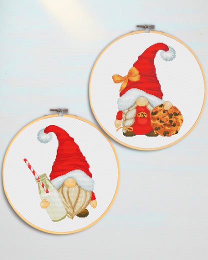 Set of 2, Cross stitch pattern, Christmas cross stitch, Gnomes cross stitch, Modern cross stitch