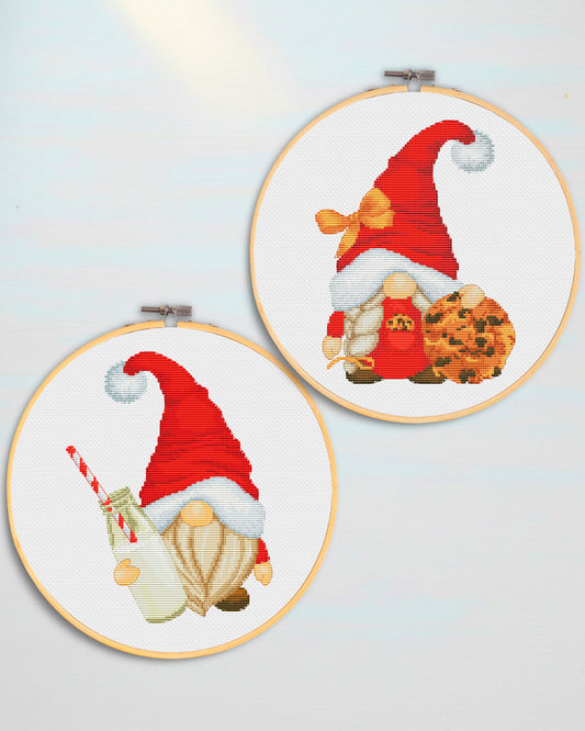 Set of 2, Cross stitch pattern, Christmas cross stitch, Gnomes cross stitch, Modern cross stitch