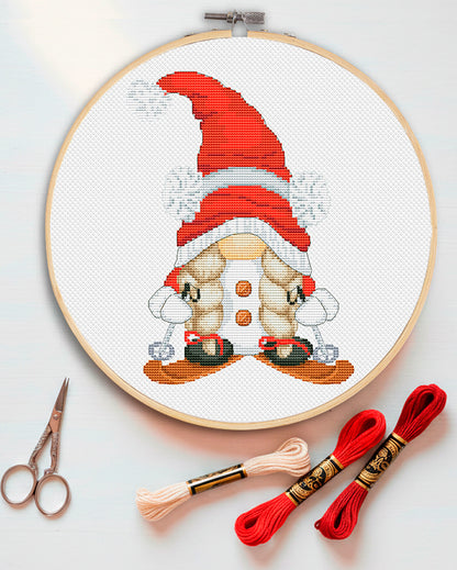 Christmas Skier Cross Stitch Pattern -Christmas Decor Embroidery - Instant Download