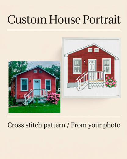 Custom House Cross Stitch Pattern, House Portrait PDF, Personalized Home Chart, From Your Photo