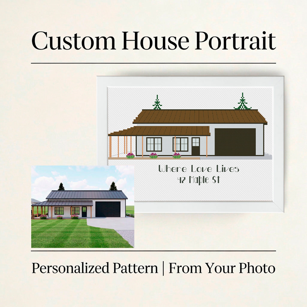 Custom House Cross Stitch Pattern, House Portrait PDF, Personalized Home Chart, From Your Photo