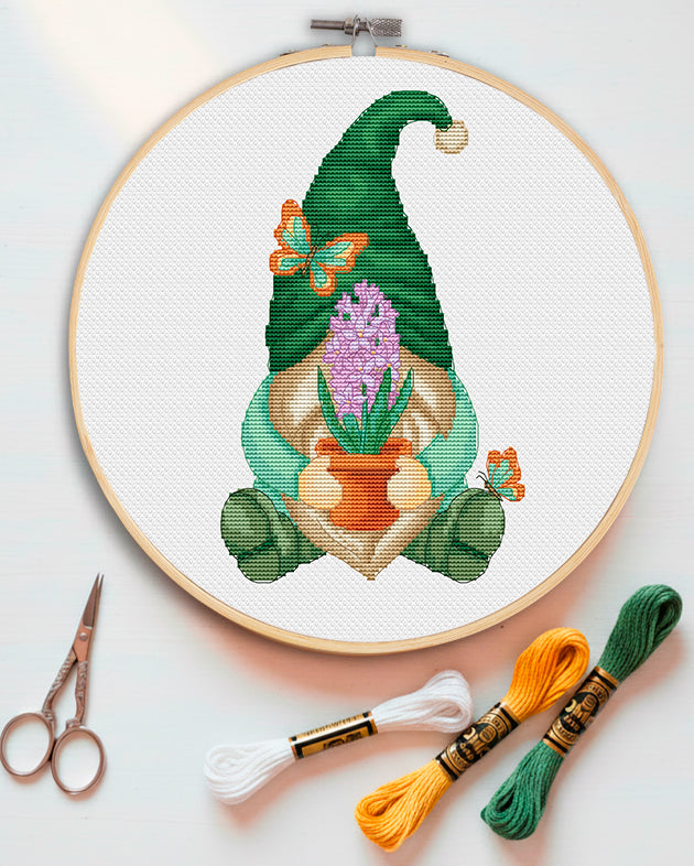 Spring Gnome Cross Stitch Pattern PDF – Instant Download