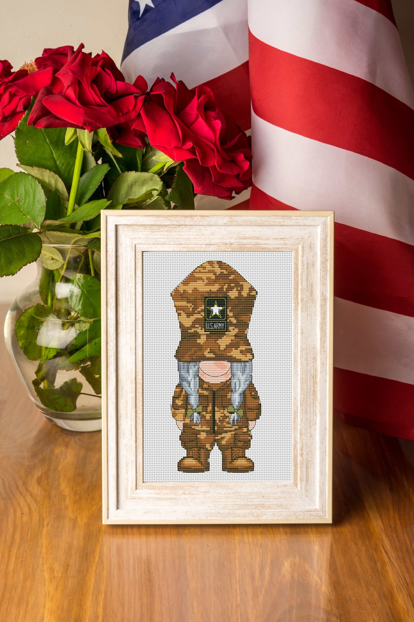 Army female, Cross stitch, US Army cross stitch, Gnomes cross stitch, Military gift, Counted cross stitch, Gnome cross stitch