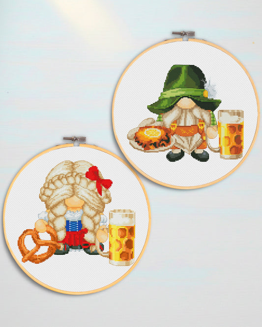 German Gnomes Oktoberfest Cross Stitch Pattern \