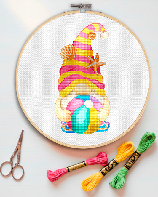 Beach Gnome Cross Stitch Pattern - Ocean Decor- Instant Download