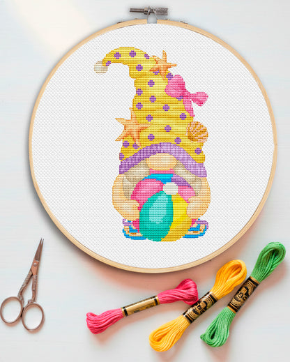 Beach Gnome Cross Stitch Pattern - Summer Craft- Instant Download