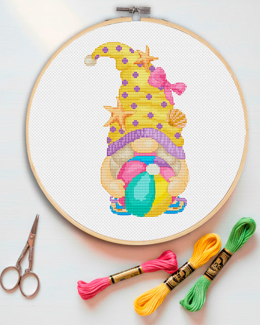 Beach Gnome Cross Stitch Pattern - Summer Craft- Instant Download
