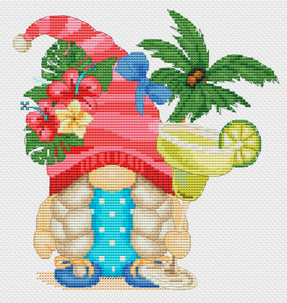 Beach Gnome Cross Stitch Pattern - Bar Decor Embroidery- Instant Download
