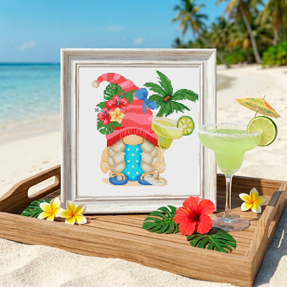 Beach Gnome Cross Stitch Pattern - Bar Decor Embroidery- Instant Download