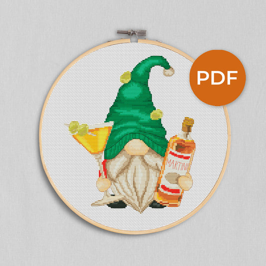 Counted  cross stitch Martini Gnome