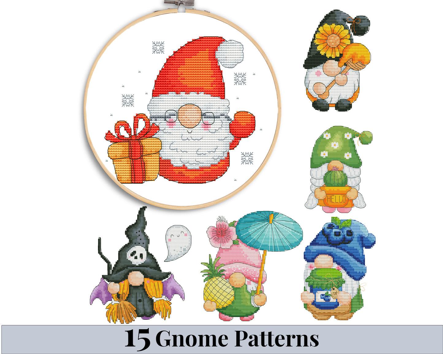 15 Gnomes cross stitch patterns bundle PDF (Instant Download)