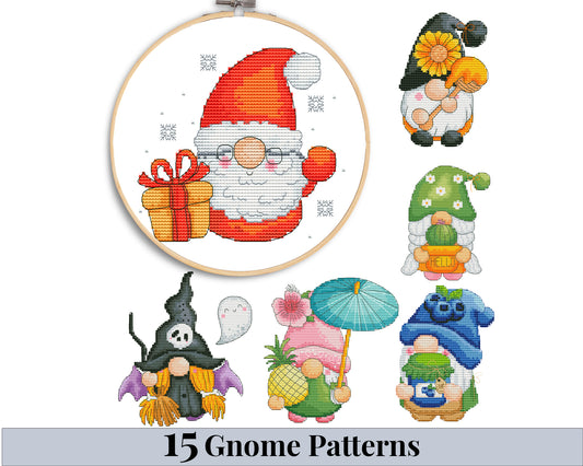 15 Gnomes cross stitch patterns bundle PDF (Instant Download)