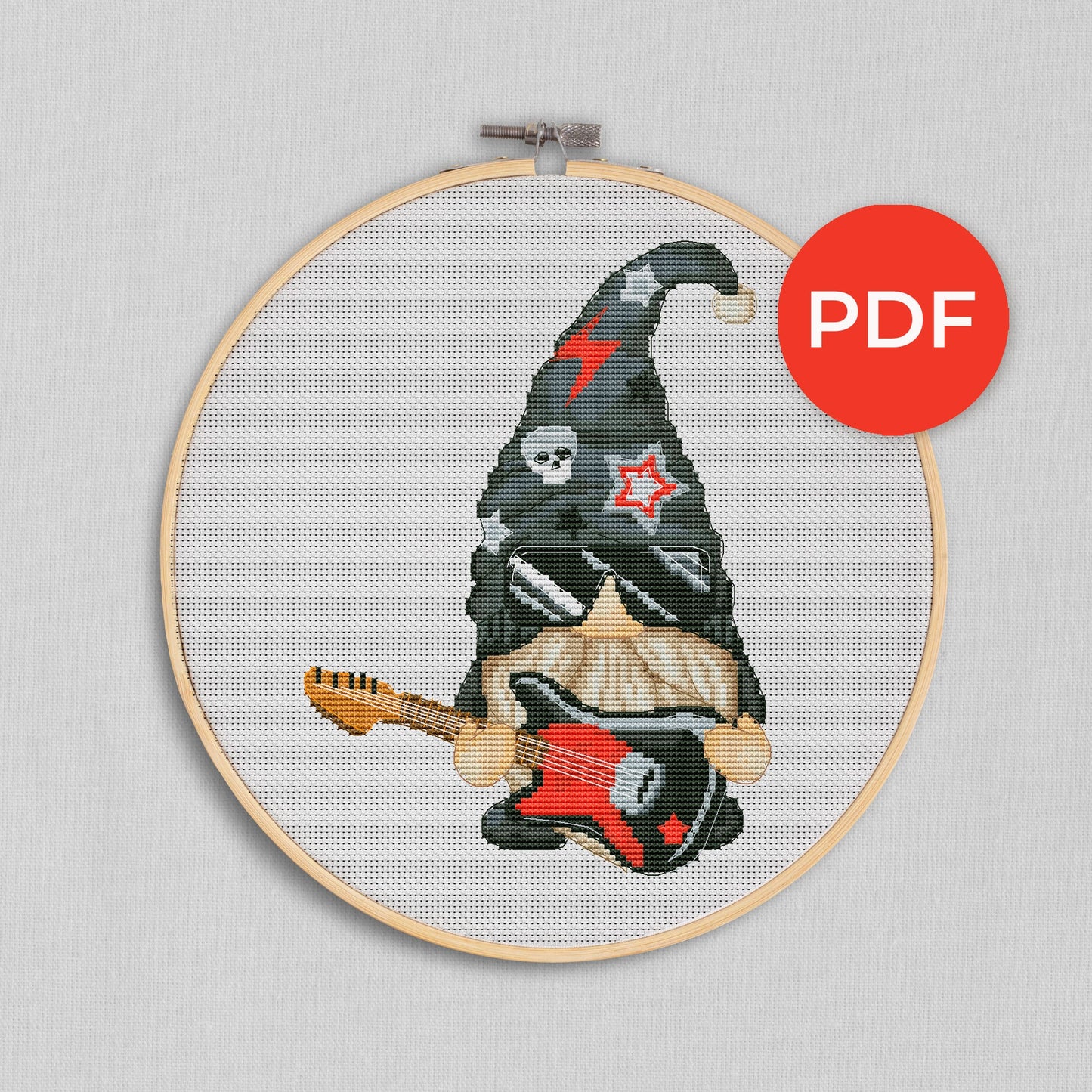 Rock star, Cross stitch, Rock cross stitch, Gnomes cross stitch, Modern cross stitch, Music cross stitch, Guitar cross stitch