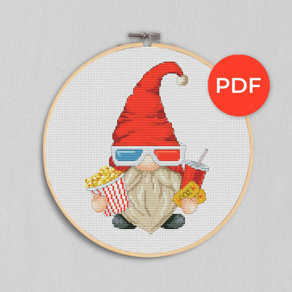 Movie fan, Cross stitch, Cinema cross stitch, Gnomes cross stitch, Modern cross stitch, Funny cross stitch, Movie cross stitch