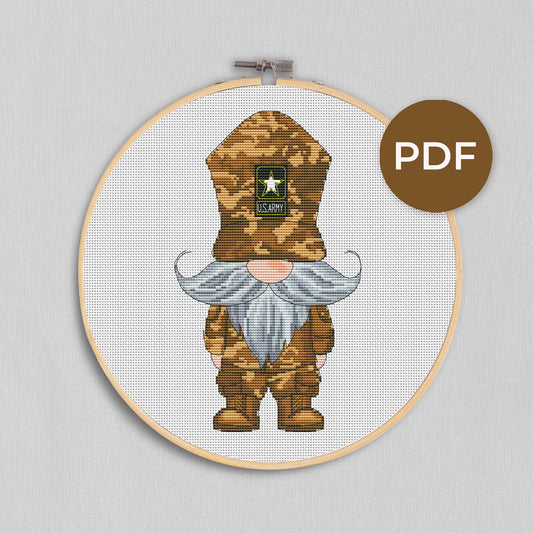 Army gnome, Cross stitch, US army cross stitch, Gnomes cross stitch, Military gift, Counted cross stitch, Gnome cross stitch