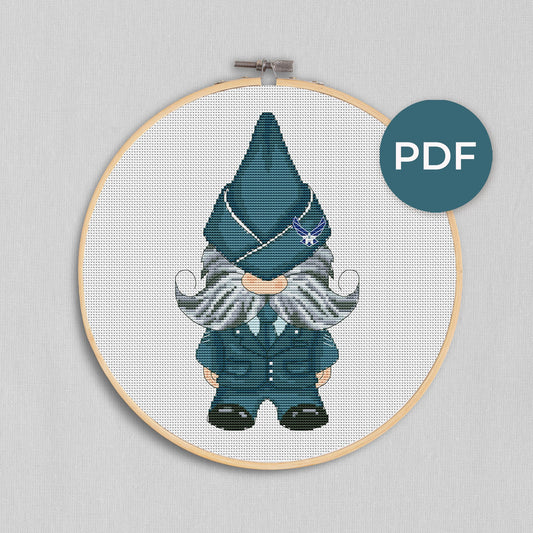 Air Forse, Cross stitch, Counted cross stitch, Gnome cross stitch