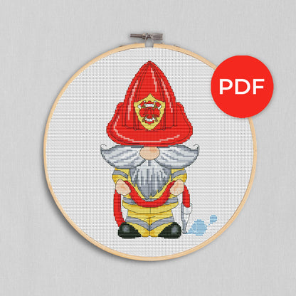 Firefighter,  Cross stitch pattern, Cross stitch, Fireman gift, Gnomes cross stitch, Modern cross stitch, Funny cross stitch