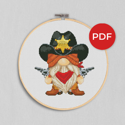 Sheriff, Cross stitch, Funny cross stitch, Gnomes cross stitch, Modern cross stitch, Cross stitch pattern, Sheriff gifts