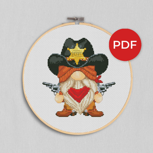 Sheriff, Cross stitch, Funny cross stitch, Gnomes cross stitch, Modern cross stitch, Cross stitch pattern, Sheriff gifts