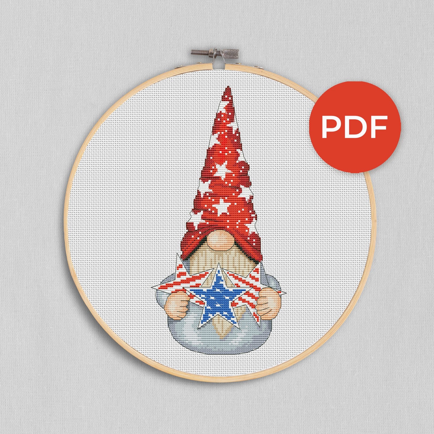 Patriotic gnome, Cross stitch, Fourth of July, Gnome cross stitch, Patriotic cross stitch, Easy cross stitch, Independence day