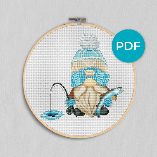 Fisherman, Cross stitch pattern, Fishing cross stitch, Modern cross stitch, Counted cross stitch, Gnomes cross stitch