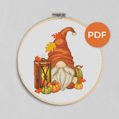 Autumn gnome, Cross stitch, Pumpkins cross stitch, Gnomes cross stitch, Modern cross stitch, Fall cross stitch, Autumn cross stitch