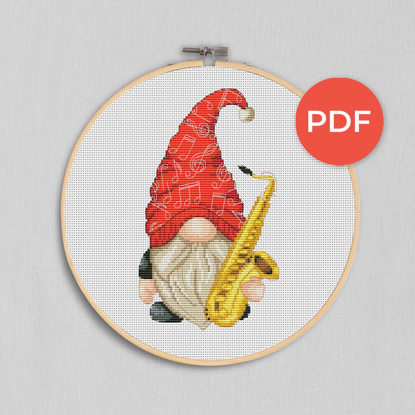 Saxophonist, Cross stitch pattern, Gnomes cross stitch, Modern cross stitch, Music cross stitch, Counted cross stitch