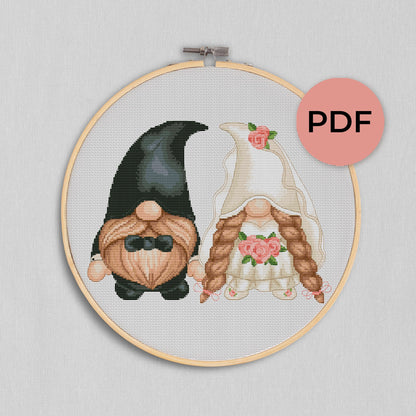 Wedding gnomes, Cross stitch, Wedding cross stitch, Gnomes cross stitch, Modern cross stitch, Wedding gift