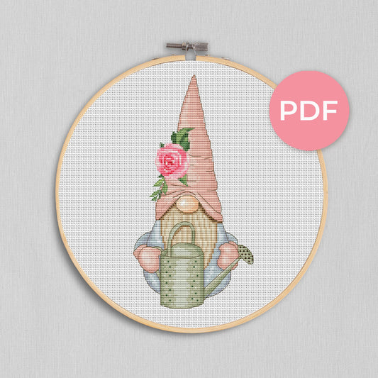 Cross stitch pattern, Floral cross stitch, Gnomes cross stitch, Funny cross stitch, Garden cross stitch