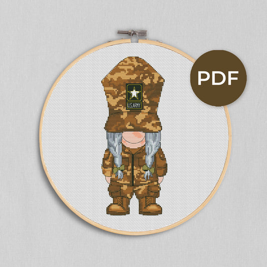 Army female, Cross stitch, US Army cross stitch, Gnomes cross stitch, Military gift, Counted cross stitch, Gnome cross stitch