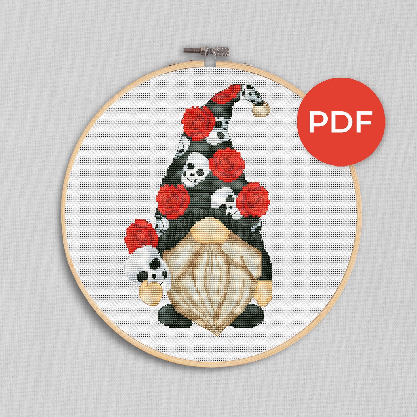 Gothic gnome, Halloween cross stitch, Gnomes cross stitch, Modern cross stitch, Cross stitch pattern, Scull cross stitch, Rose cross stitch