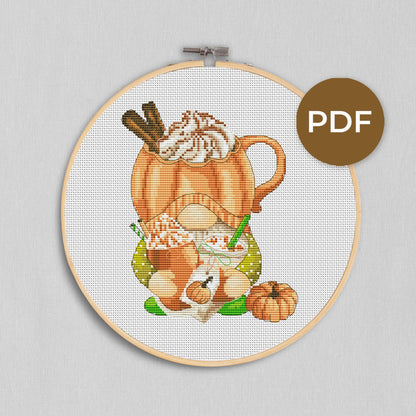 Pumpkin dessert, Cross stitch pattern, Pumpkins cross stitch, Gnomes cross stitch, Autumn cross stitch, Fall cross stitch