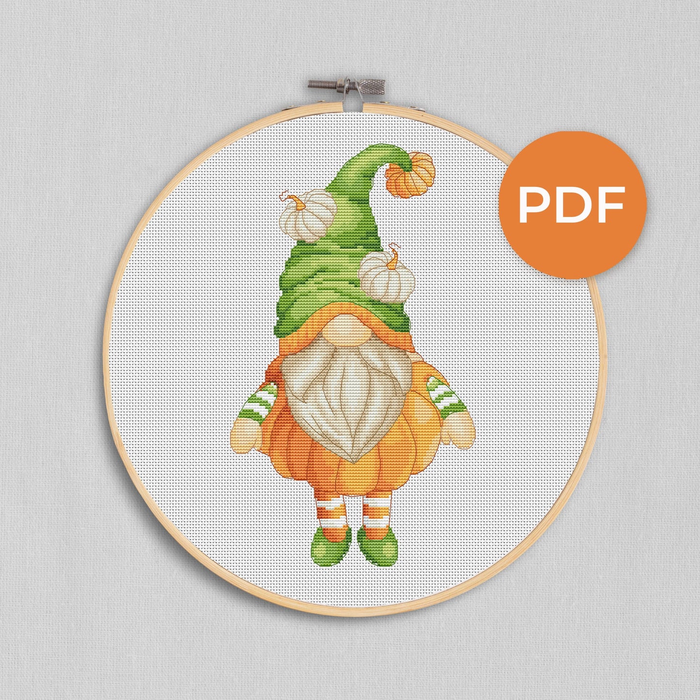 Pumpkin gnome, Cross stitch pattern, Pumpkins cross stitch, Gnomes cross stitch, Modern cross stitch, Fall cross stitch