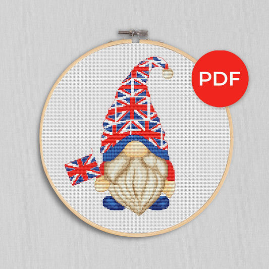 Union Jack, Cross stitch pattern, Gnome cross stitch, UK cross stitch, Britain cross stitch, Cross stitch PFD, Modern cross stitch