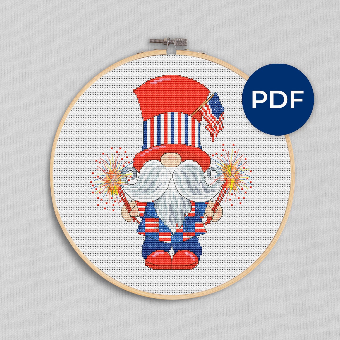 Patriotic gnomes, Cross stitch, 4th July, Gnomes cross stitch, Modern cross stitch, Cross stitch pattern, Independence day